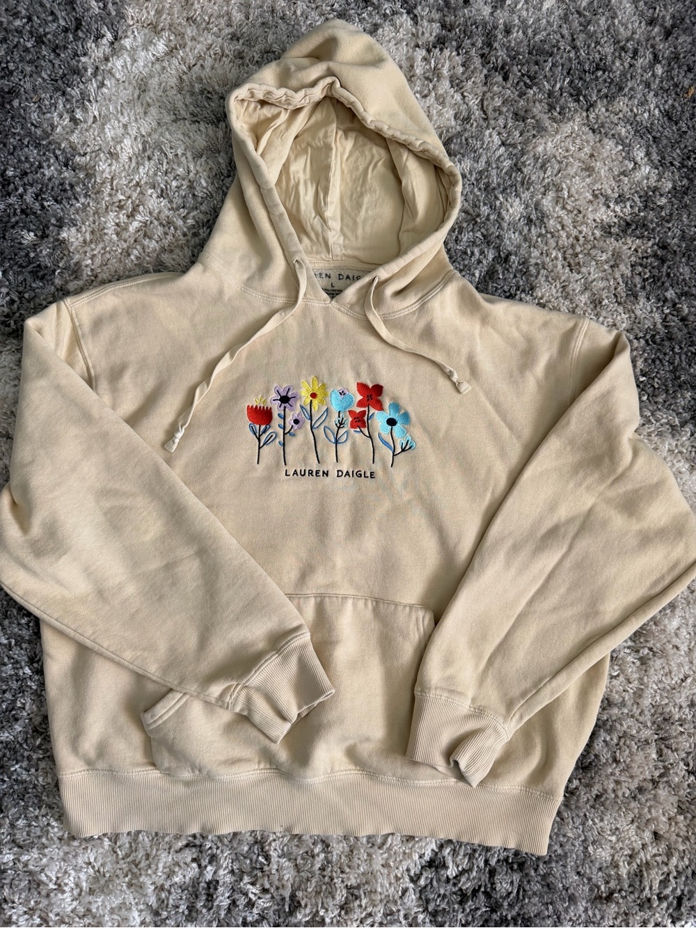 Lauren Daigle Cream Floral Embroidered Hoodie Sweatshirt